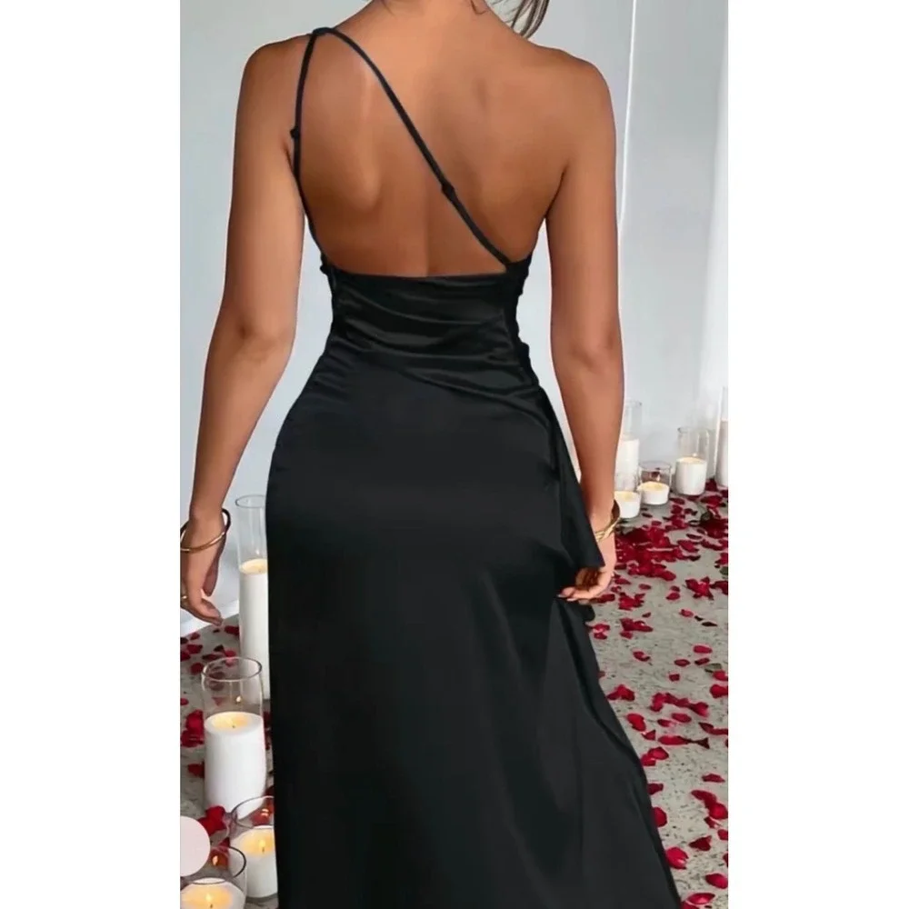 NWT OYS Size XL Sexy One Shoulder Brown Maxi Dress Formal Dance Date Night - Picture 2 of 7